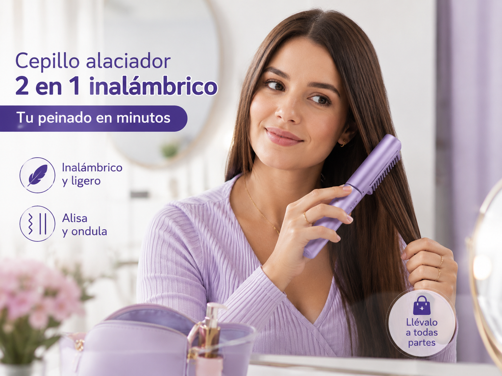 Cepillo Alaciador 2 en 1 Inalámbrico — Lila