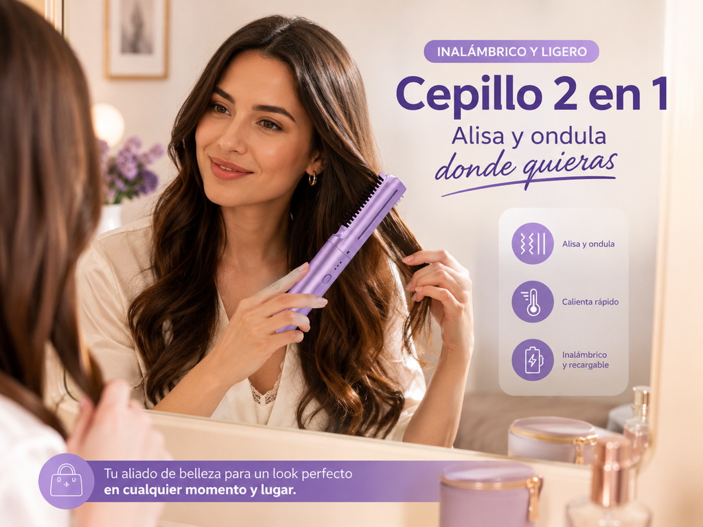Cepillo Alaciador 2 en 1 Inalámbrico — Lila