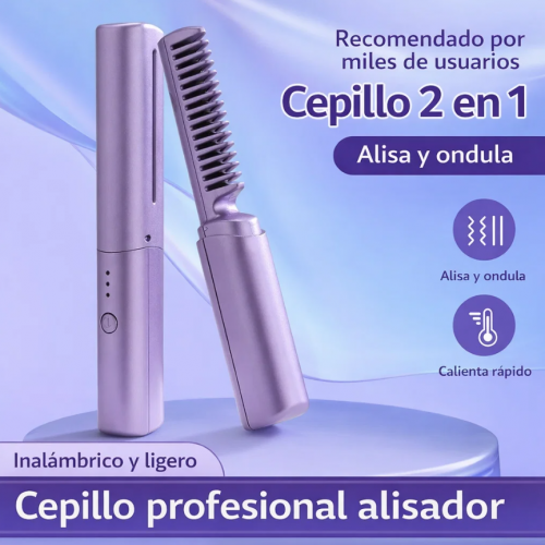 Cepillo Alaciador 2 en 1 Inalámbrico — Lila