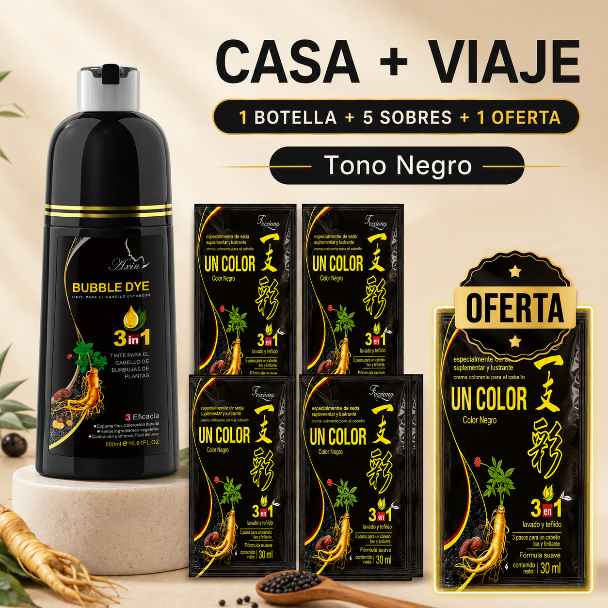 MiTono Casa + Viaje, 1 botella de 500 ml + 5 sobres + 1 sobre de oferta