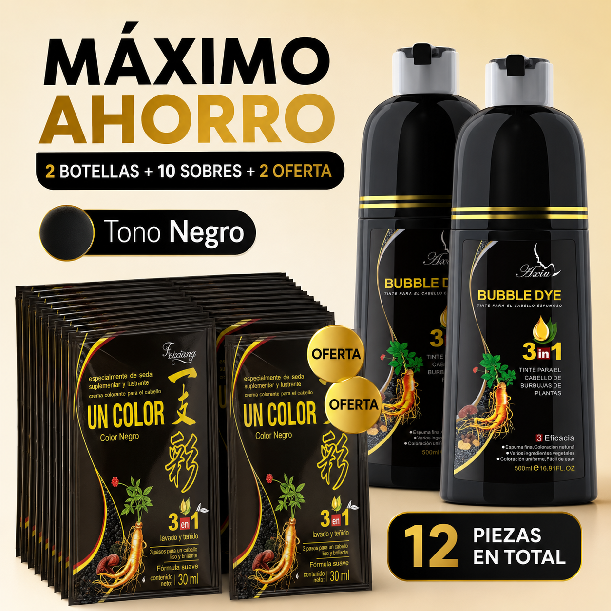 MiTono Máximo Ahorro, 2 botellas de 500 ml + 10 sobres + 2 sobres de oferta